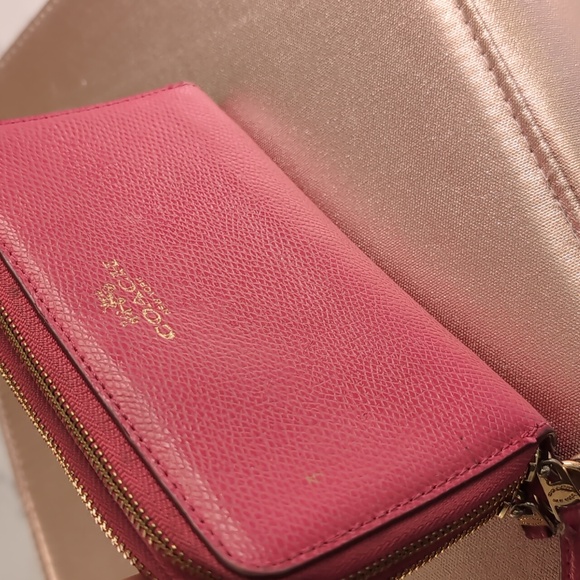 Coach Handbags - Coach Pink Leather Continental Wallet/Wristlet